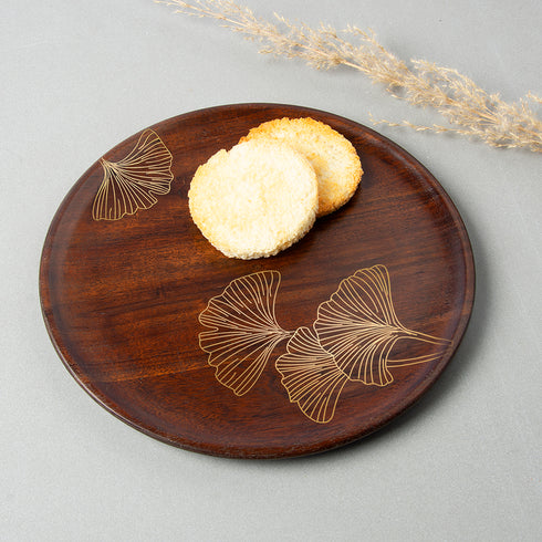 Wooden Serving Platter with Brass Inlay