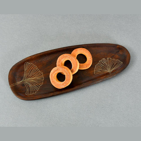 Wooden Serving Platter with Brass Detailing