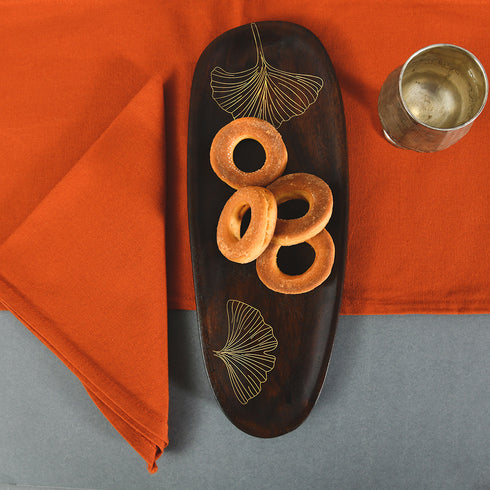 Wooden Serving Platter with Brass Detailing