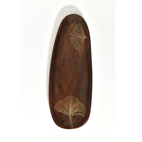 Wooden Serving Platter with Brass Detailing