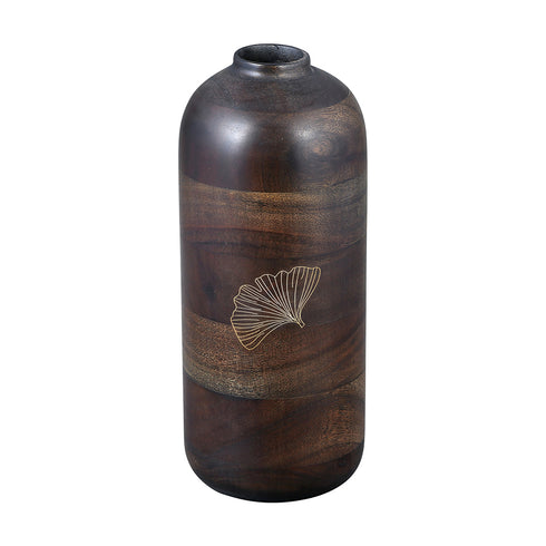 Wooden Vase with Brass Detailing