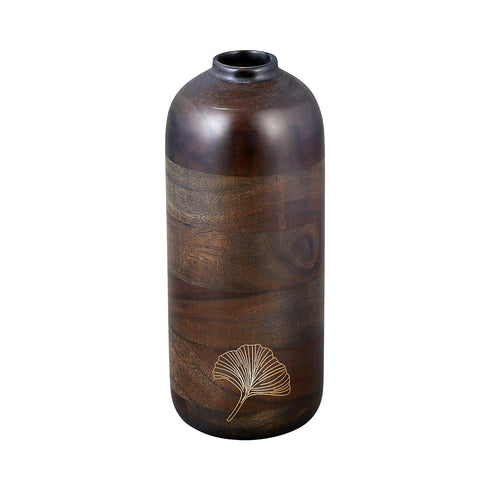 Wooden Vase with Brass Detailing