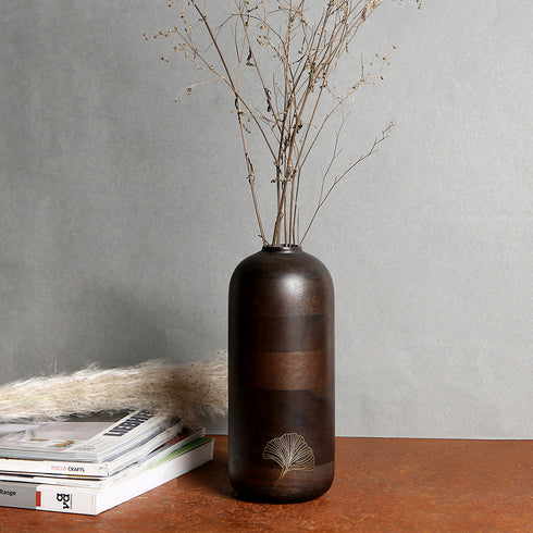 Wooden Vase with Brass Detailing
