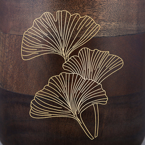 Large Wooden Vase with Brass Detailing