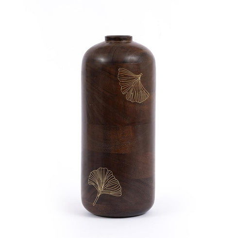 Wooden Vase with Brass Detailing