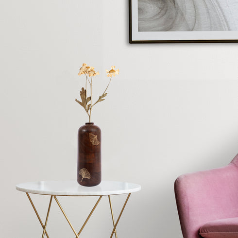 Wooden Vase with Brass Detailing