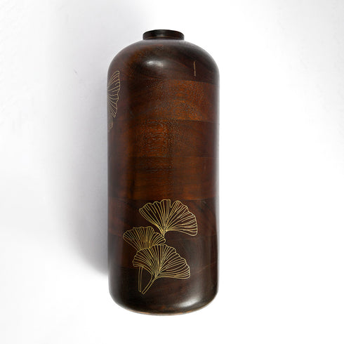 Wooden Large Vase with Brass Detailing