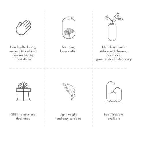 Wooden Large Vase with Brass Detailing