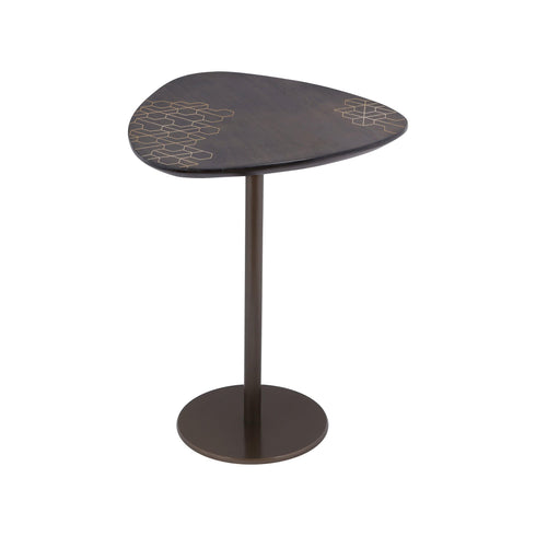 Acacia Wood Accent Table with Brass