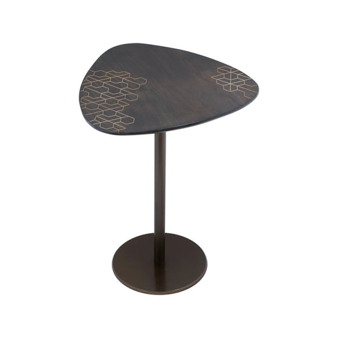 Acacia Wood Accent Table with Brass