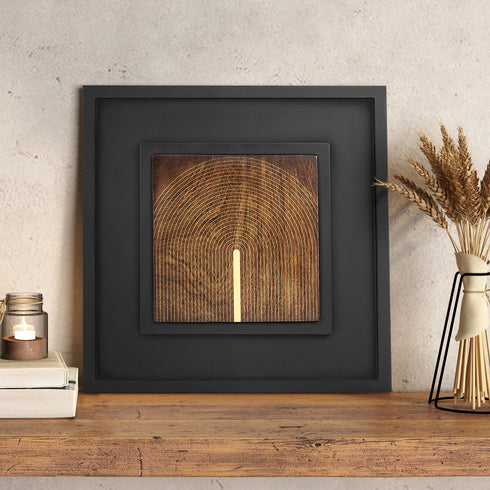 Wooden Wall Art with Modern Geometric Brass Design