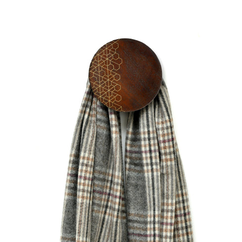 Wooden Wall Hook with Geometric Brass Inlay