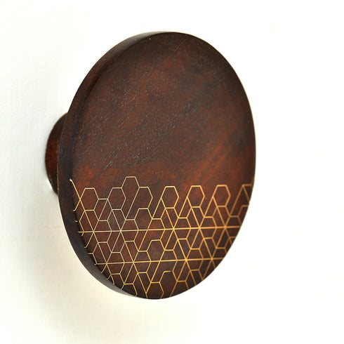 Wooden Wall Hook with Geometric Brass Inlay