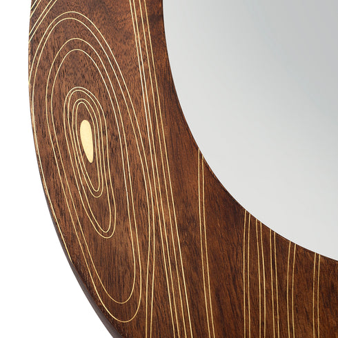 Wooden Wall Mirror with Brass Inlay