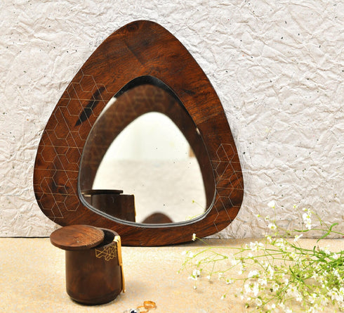 Acacia Wood Table and Mirror Set