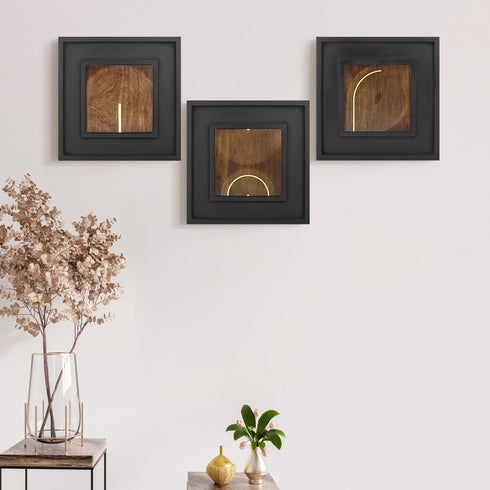 Geometric Waves Wood & Brass Wall Decor