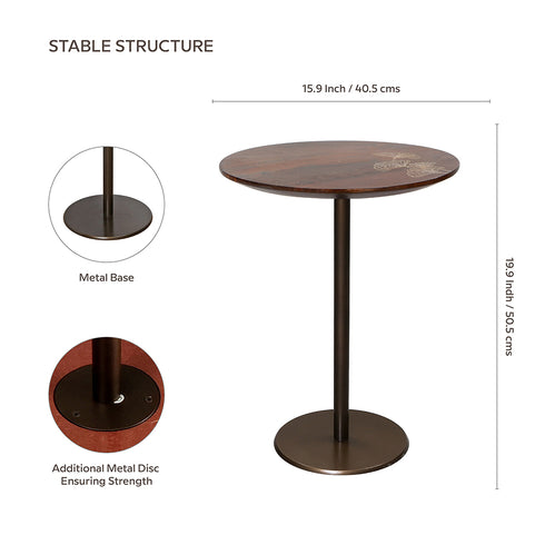 Round Wooden Table with Brass Inlay