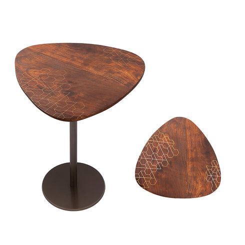 Triangle Wooden Table with Brass Inlay