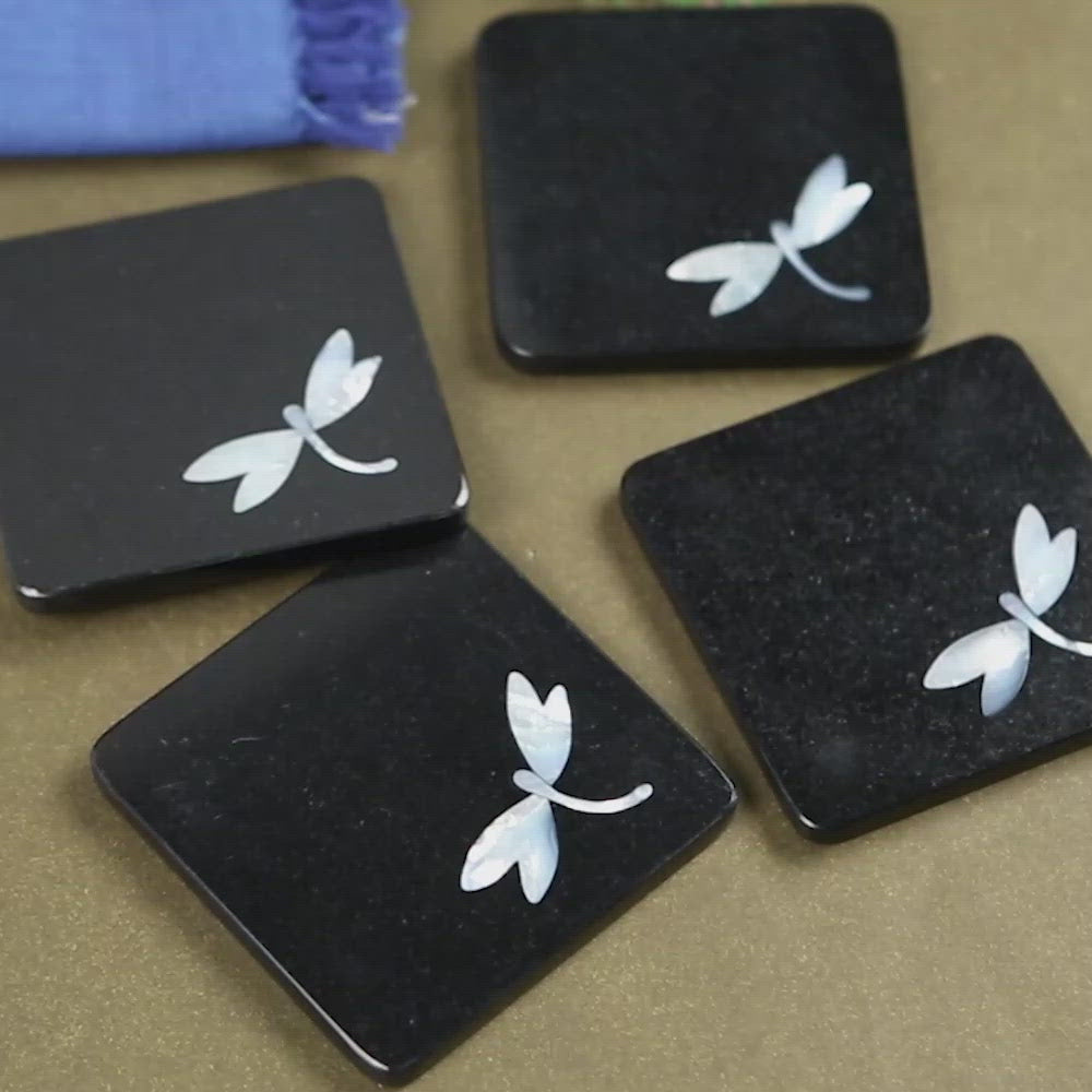 Modern Square Coasters with Abalone Shell Inlay (Set of 4) – ORVI
