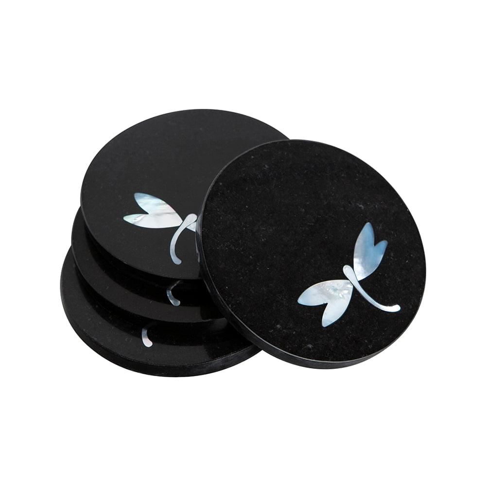 Black Limestone Coasters with Mother of Pearl Inlay (Set of 4) – ORVI