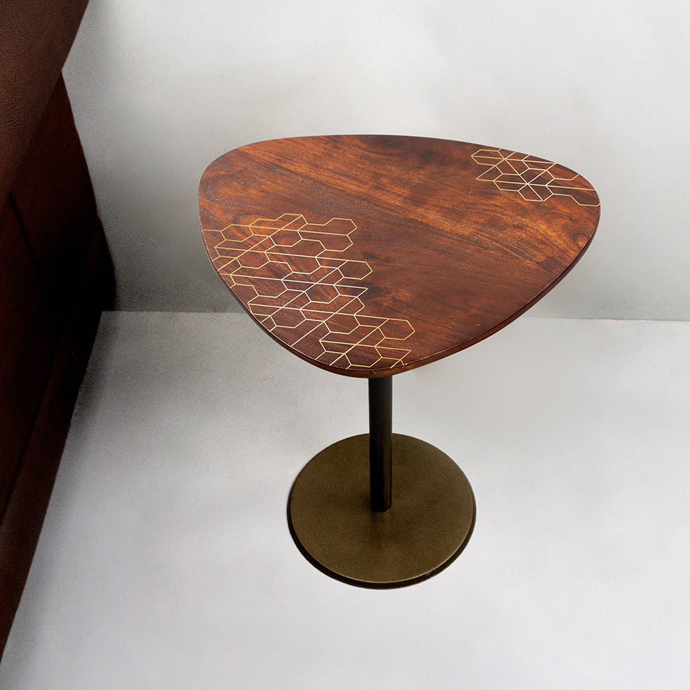 Triangle Wooden Table with Brass Inlay – ORVI